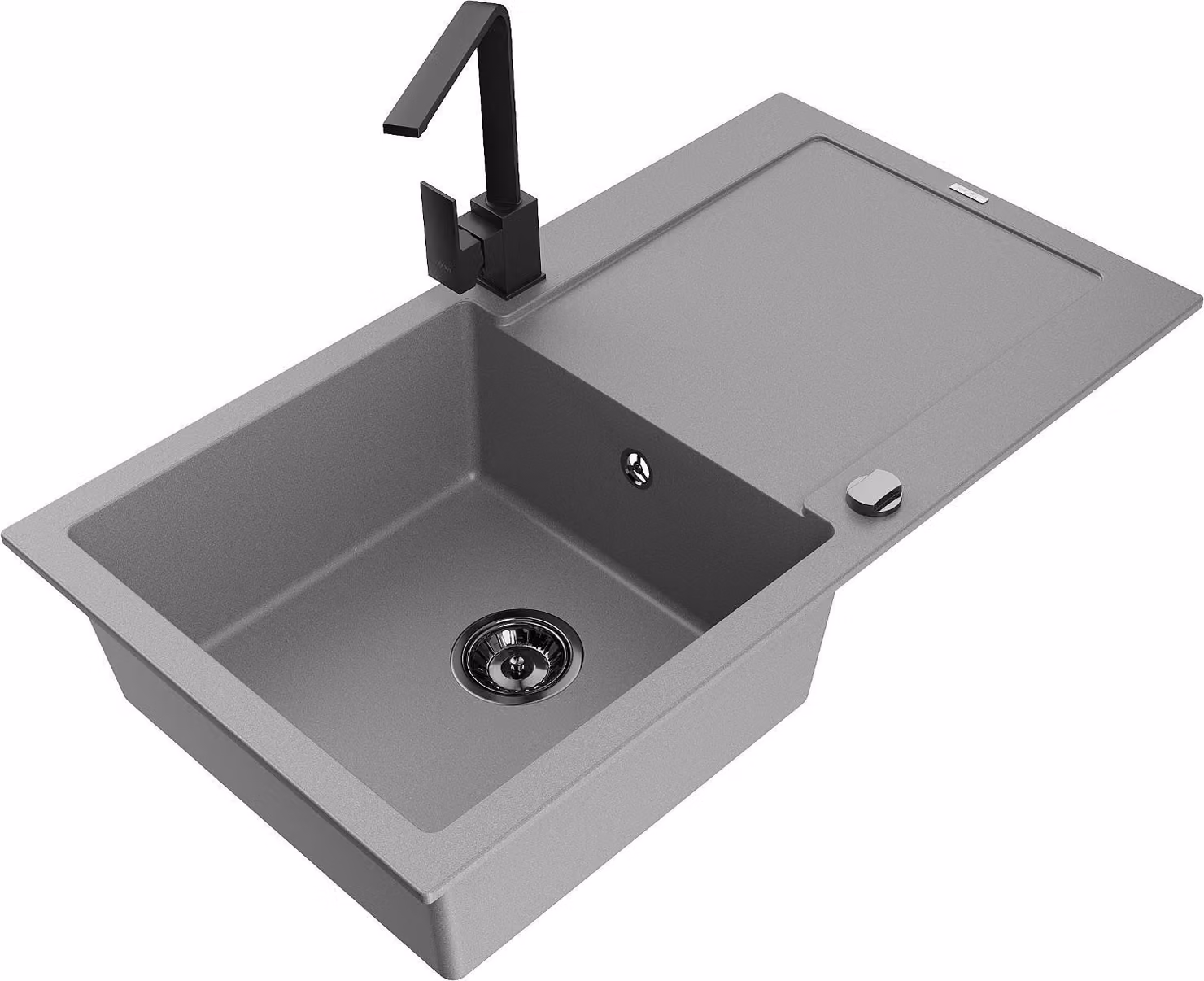 Mexen Leo lavello in granito a 1 vasca con scolapiatti e miscelatore cucina Rita, grigio - 6501-71-670300-70-B