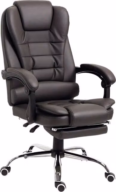 Poltrona da Ufficio Presidenziale Reclinabile Ergonomica in Finta Pelle con Poggiapiedi, 64.5x69x109-117 cm, Caffè