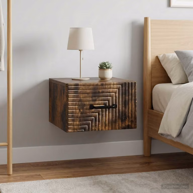 Set di 2 comodini sospesi vidaXL in stile moderno colore Rovere Fumo L 34,5 cm x P 33 cm x H 20 cm