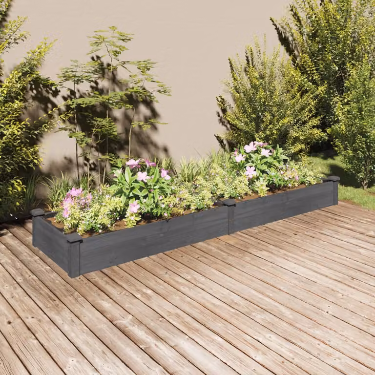 Fioriera da giardino rialzata vidaXL in legno di abete con fodera grigia L 240 cm x P 60 cm x H 25 cm