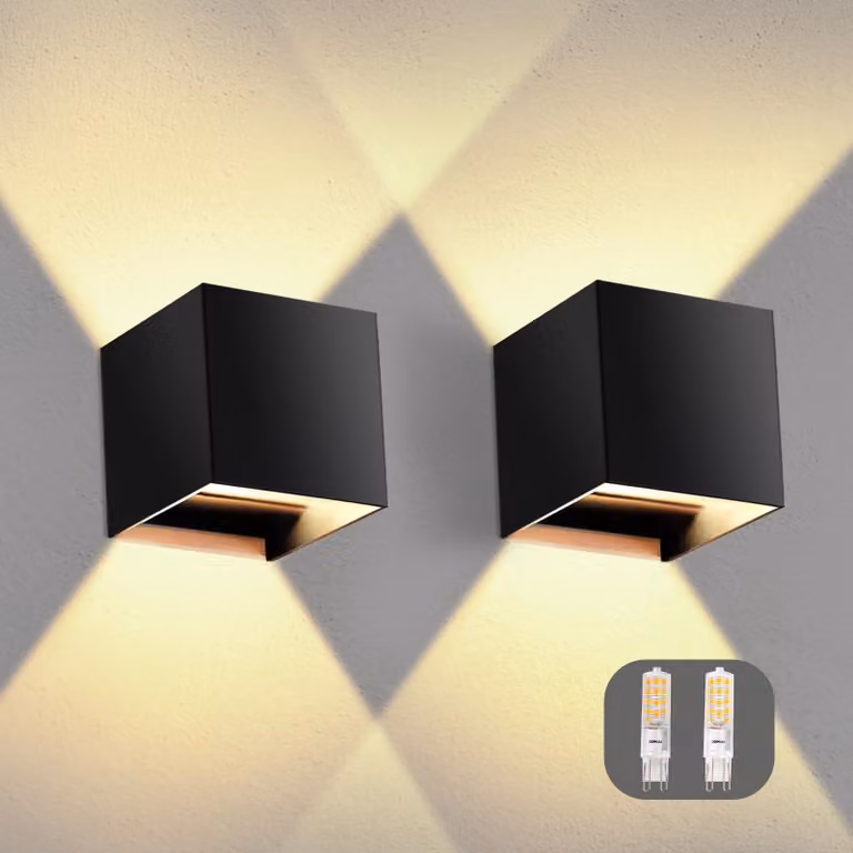 Lampade da parete a LED, confezione da 2, attacco G9, grado di protezione IP65, alluminio, luce bianco caldo 3000K