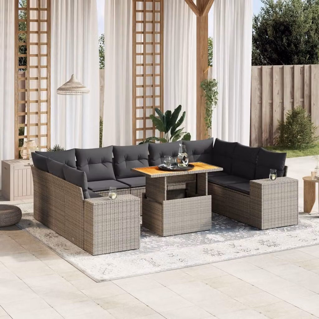 Maison Exclusive - Set Divano da Giardino 10 pz con Cuscini Grigio in Polyrattan