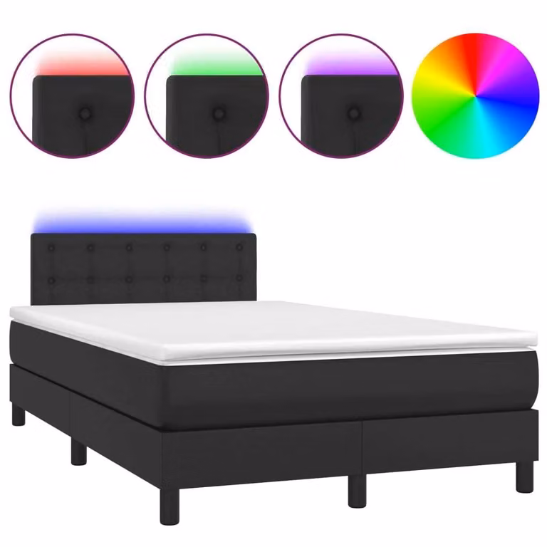 Giroletto a Molle con Materasso e LED Nero 120x200cm Pelle finta