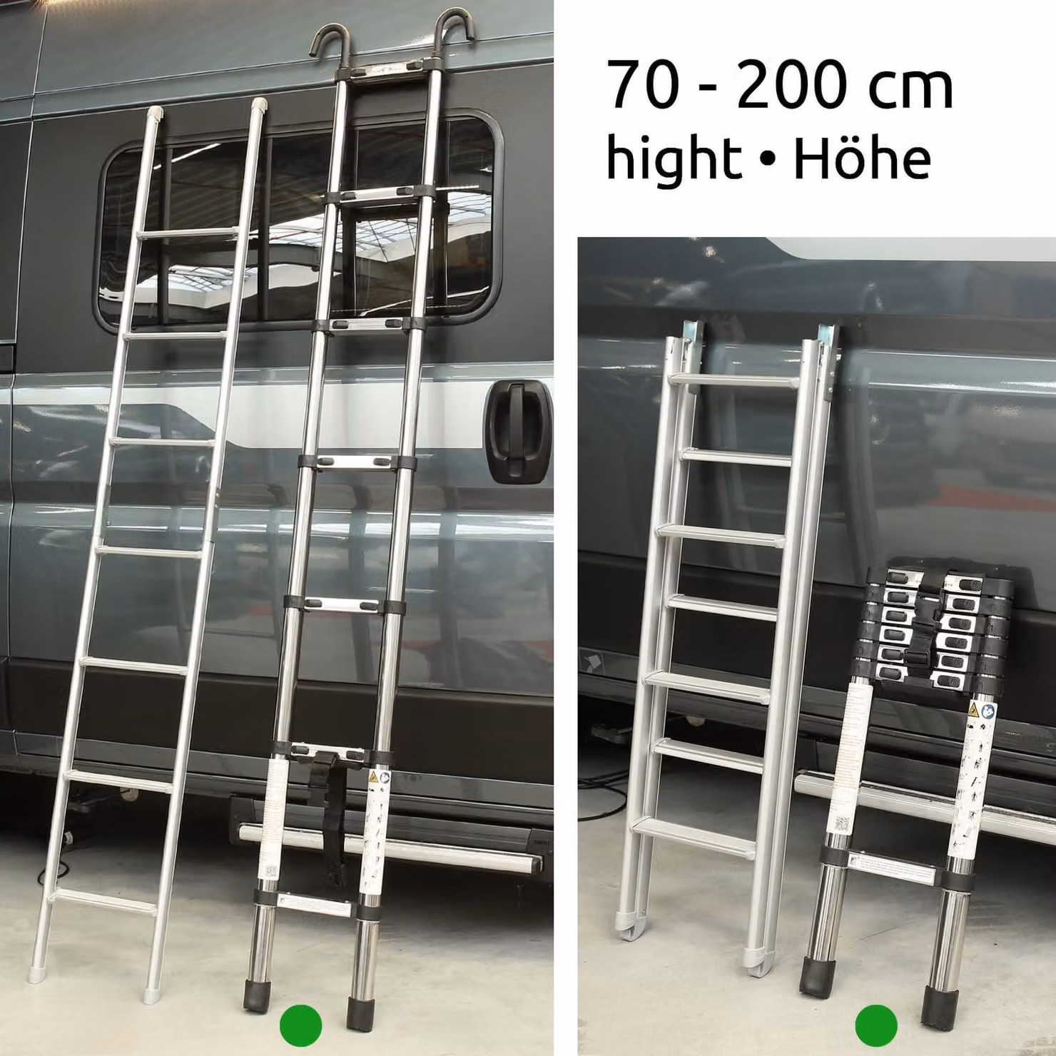 Scala telescopica - Altezza 200 cm - Acciaio legato - Adatta per camper e autobus