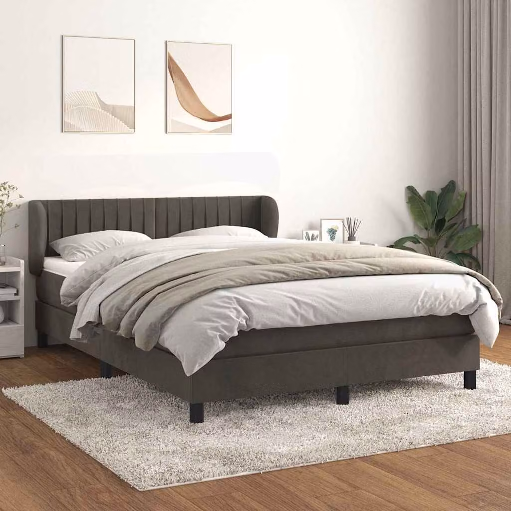 Giroletto a molle con materasso ibrido vidaXL in velluto grigio scuro e legno di larice L/P/H: 190 x 140 x 88 cm – 1