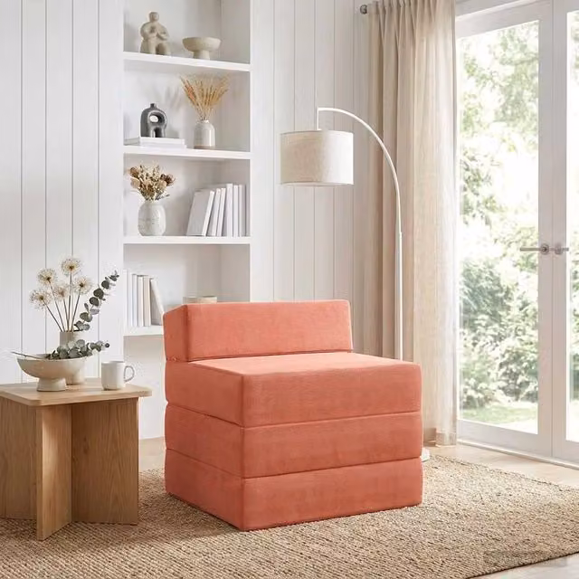 Divano Letto Pieghevole Moderno vidaXL in Tessuto Rosso Arancio L: 200 cm, P: 70 cm, H: 15 cm – 1