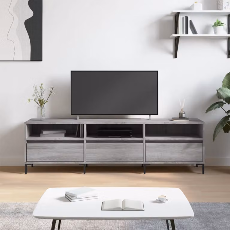 vidaXL Mobile Porta TV Moderno Grigio con Compartimenti Media in Legno e Metallo L: 150 cm, P: 30 cm, H: 44,5 cm