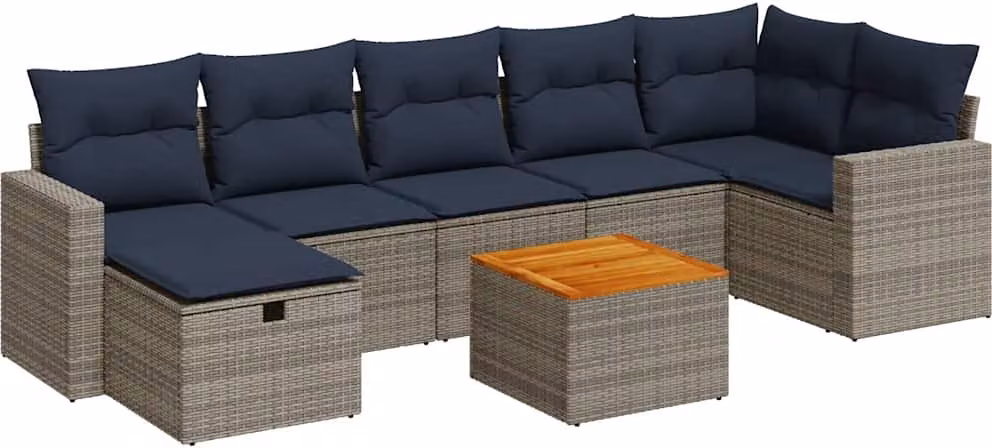 Set Divano da Giardino 8 pz con Cuscini Grigio in Polyrattan