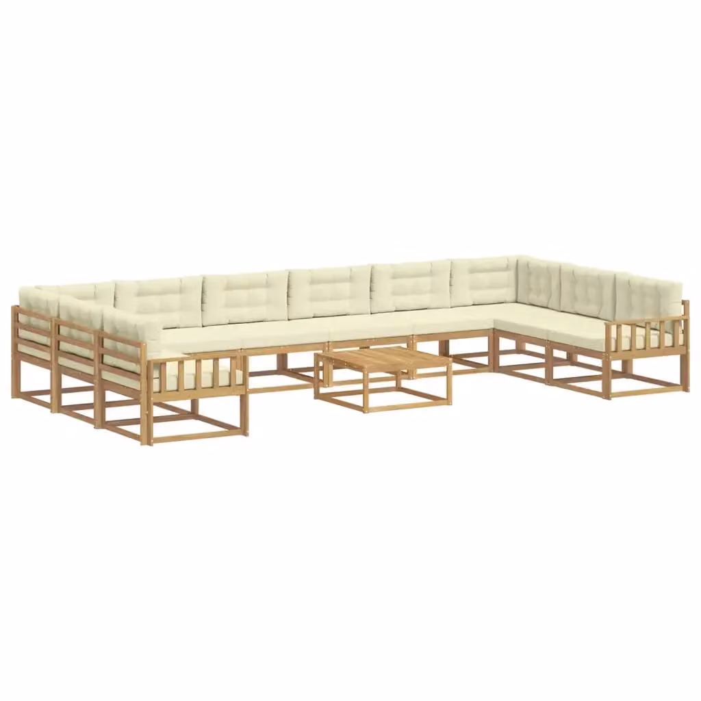 Set di divani da esterno a L vidaXL in legno di acacia con cuscini Bianco e Beige – 2