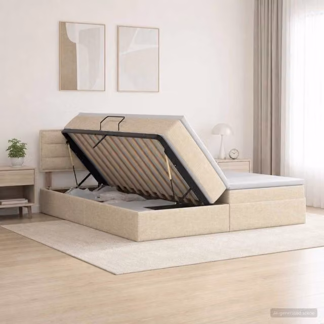 Letto con Contenitore e Testiera Moderno vidaXL in Pelle Sintetica e Tessuto, Beige e Bianco, L/P/H: 200 x 200 x 88 cm