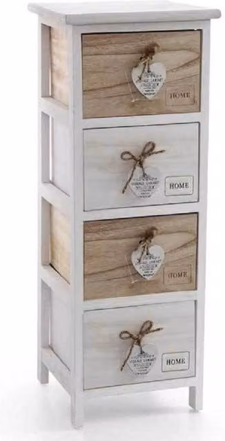 Trade Shop - Cassettiera Cuore Pendente 4 Cassetti In Legno Bicolore Home 80x26x32cm 793387 -