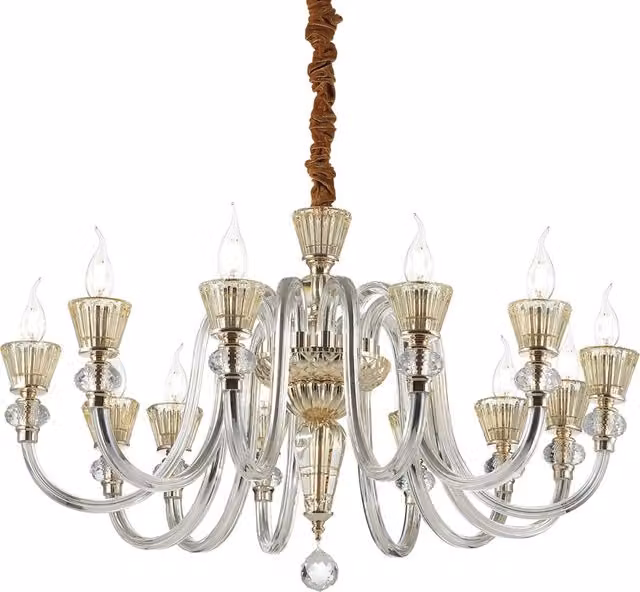 Lampadario Classico Strauss IDEAL LUX in Metallo e Vetro Trasparente Oro con 12 Luci E14