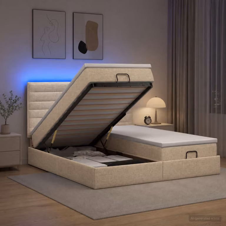 Letto Ottomano con Materasso e LED vidaXL, Colore Beige, L/P/H: 180 x 200 x 88 cm