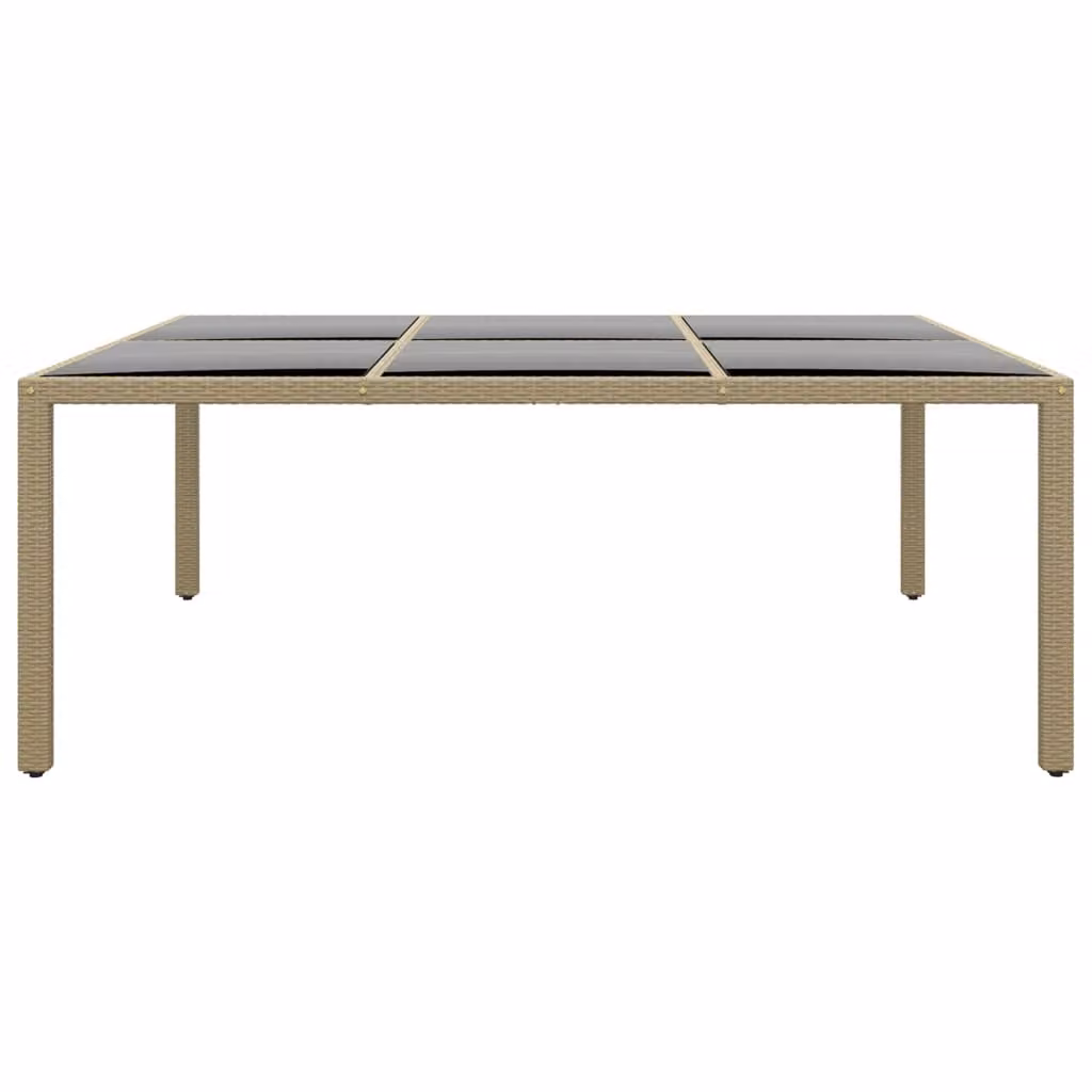 Tavolo da giardino 200x150x75 cm in vetro temperato e poly rattan Beige