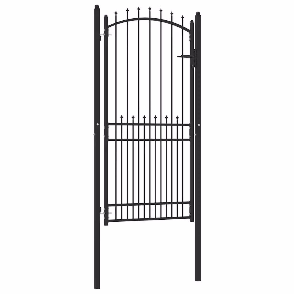 Cancello singolo per recinzione con punte vidaXL in acciaio, colore nero, L: 104 cm, H: 147 cm – 2