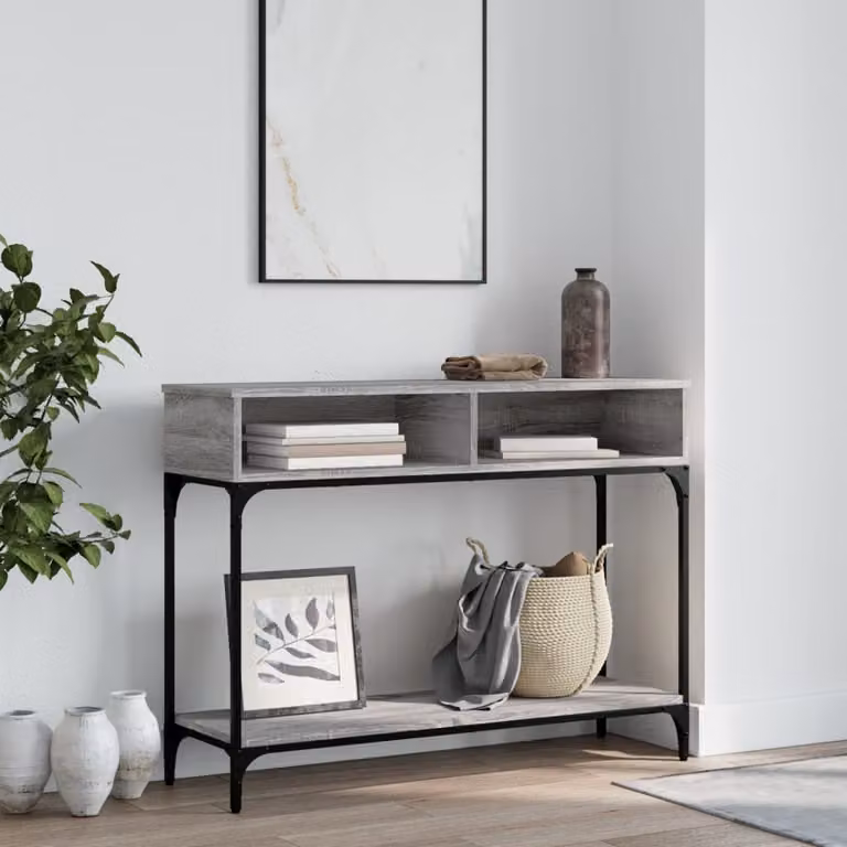vidaXL Tavolino Consolle Moderno in Legno e Metallo Grigio Sonoma L 100 cm x P 30,5 cm x H 75 cm