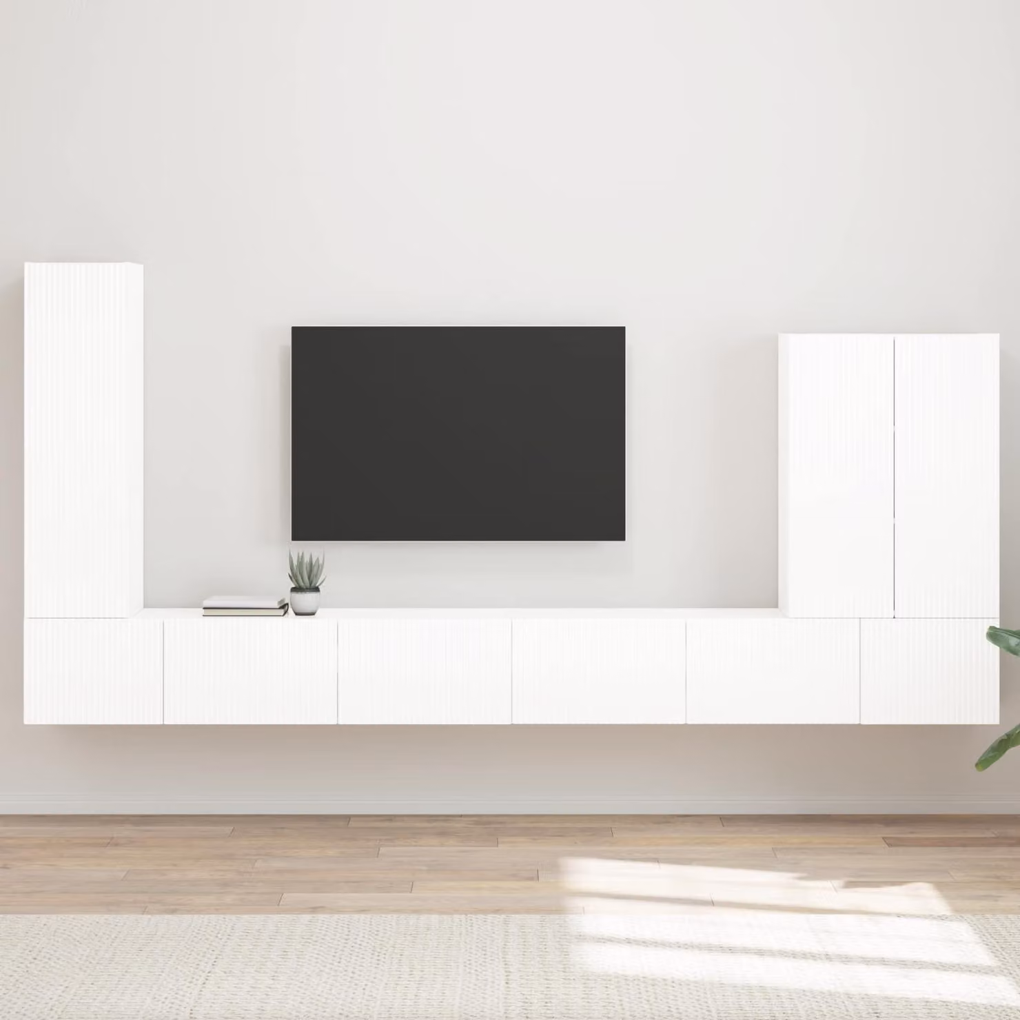 vidaXL Set di 6 pezzi Mobiletto TV da parete moderno in MDF bianco lucido