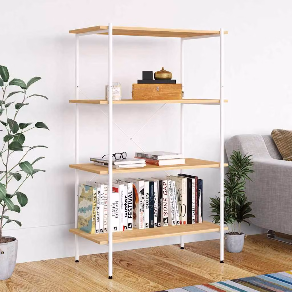 Scaffale vidaXL con 4 Mensole in Stile Scandinavo, Bianco e Marrone, L 80 cm x P 40 cm x H 130 cm
