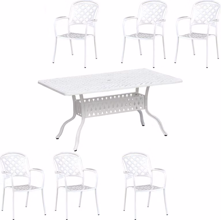 Inko Set da salotto 7 pezzi in alluminio pressofuso bianco Tavolo 120x80x74 cm con 6 poltrone