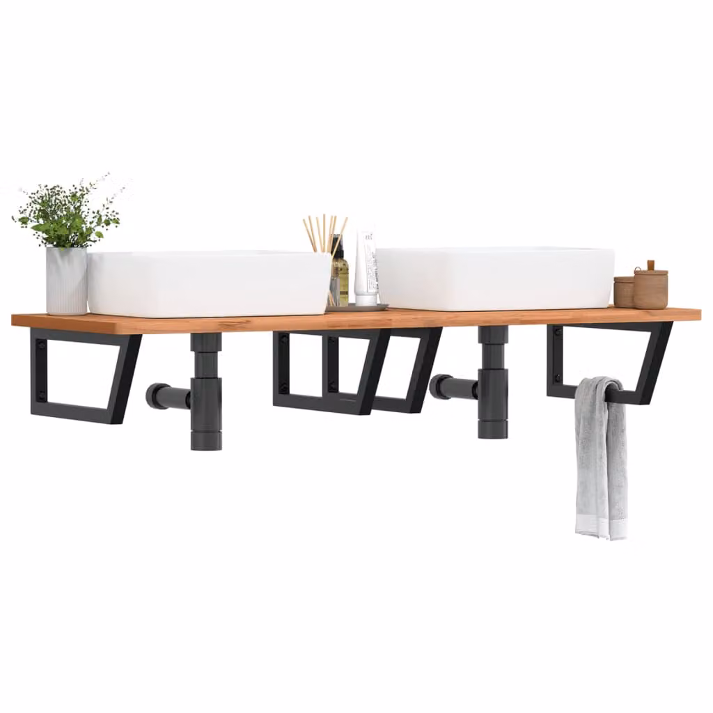 Set di 2 mensole per lavabo vidaXL a forma di trapezio in acciaio nero, L 50 x P 50 x H 20 cm