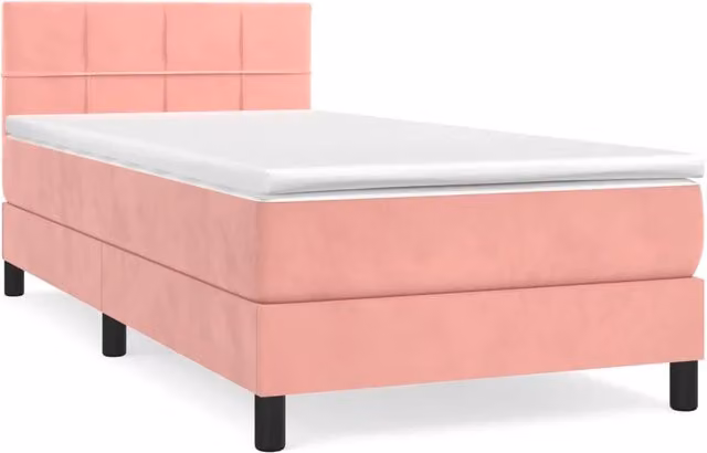 Letto singolo | Letto per adulti | Giroletto a Molle con Materasso Rosa 90x200 cm in Velluto
