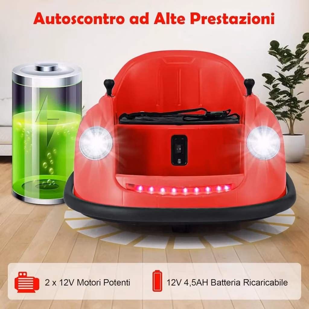 Auto Elettrica Costway per Bambini con Telecomando, Macchina Cavalcabile 12V con Luci LED e Musica, Rotazione a 360°, Colore Rosso – 2