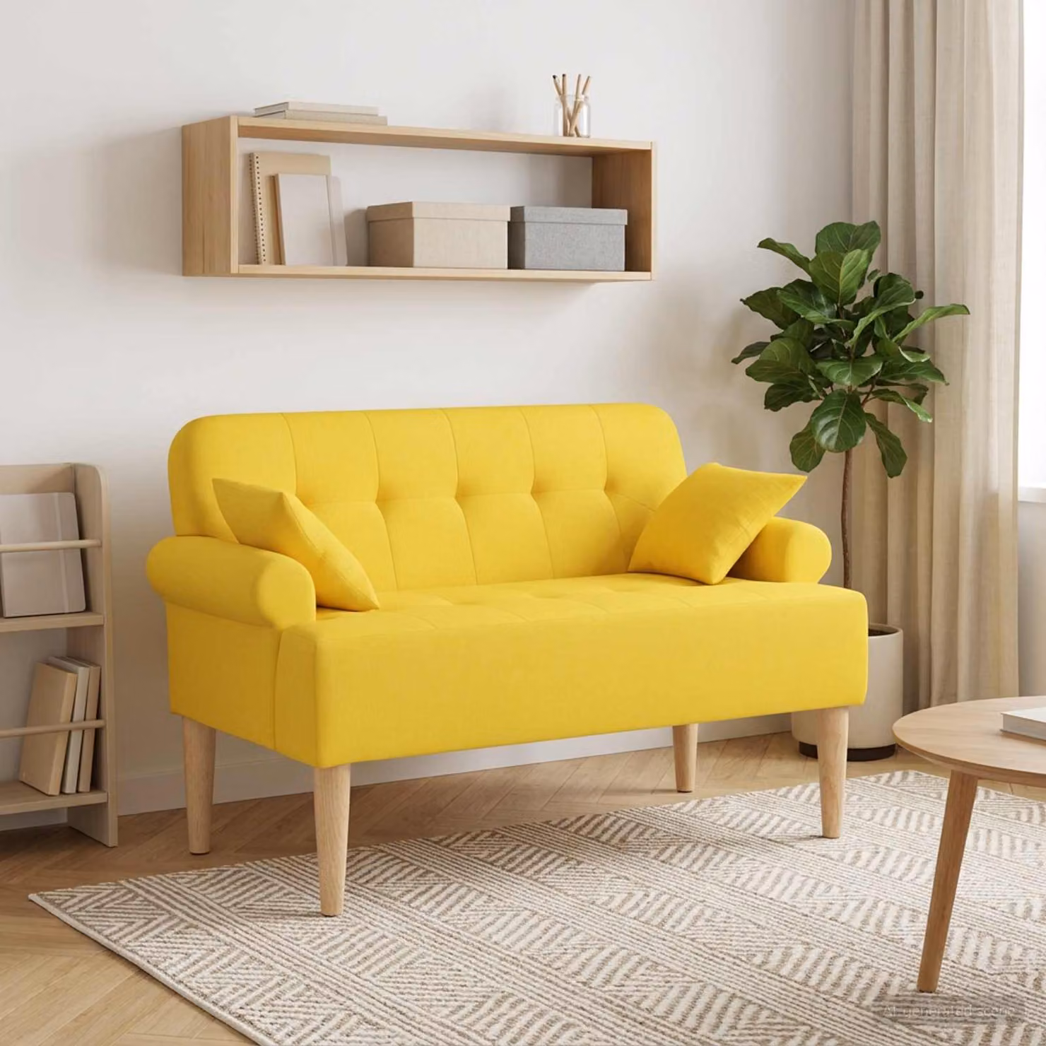 Loveseat vidaXL moderno in tessuto giallo con bottoni imbottiti L: 120 cm, P: 65 cm, H: 79 cm