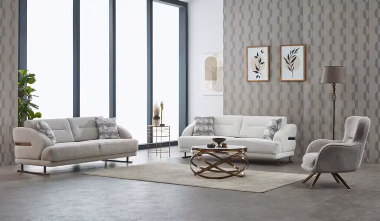 Couchgarnitur Polstersofa Dreisitzer Sessel Grau Couch Stoffsofa 3tlg