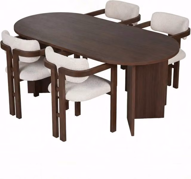 Set di tavolo e sedie moderno Hanah Home in legno e MDF, tavolo ovale bianco e marrone, L/P/H: 180 x 90 x 75 cm – 1