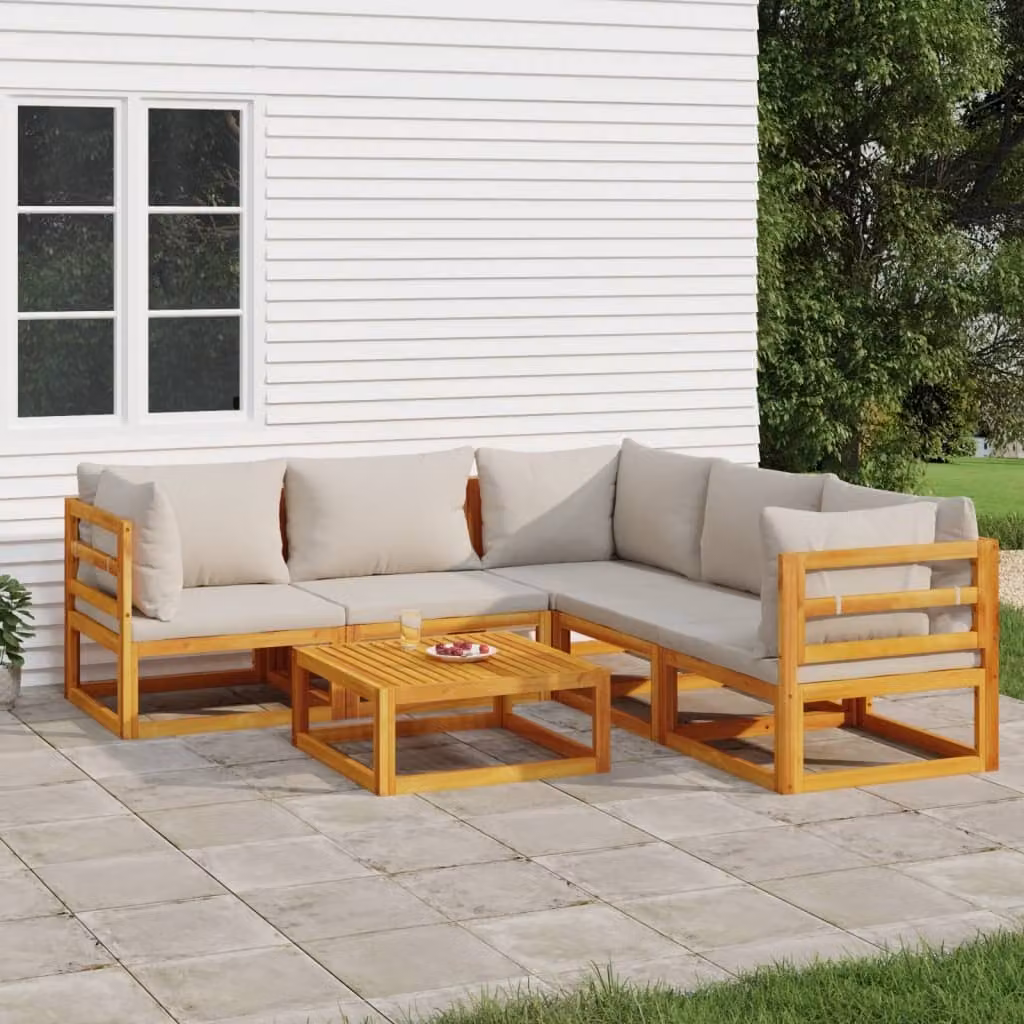 Maison Exclusive - Set da giardino da 6 pezzi con cuscini grigio chiaro, in legno massello
