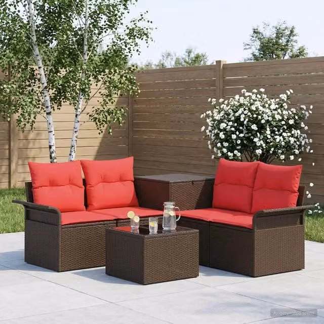 Set di divani 6 pz 4 posto Marrone e Rosso 3447079