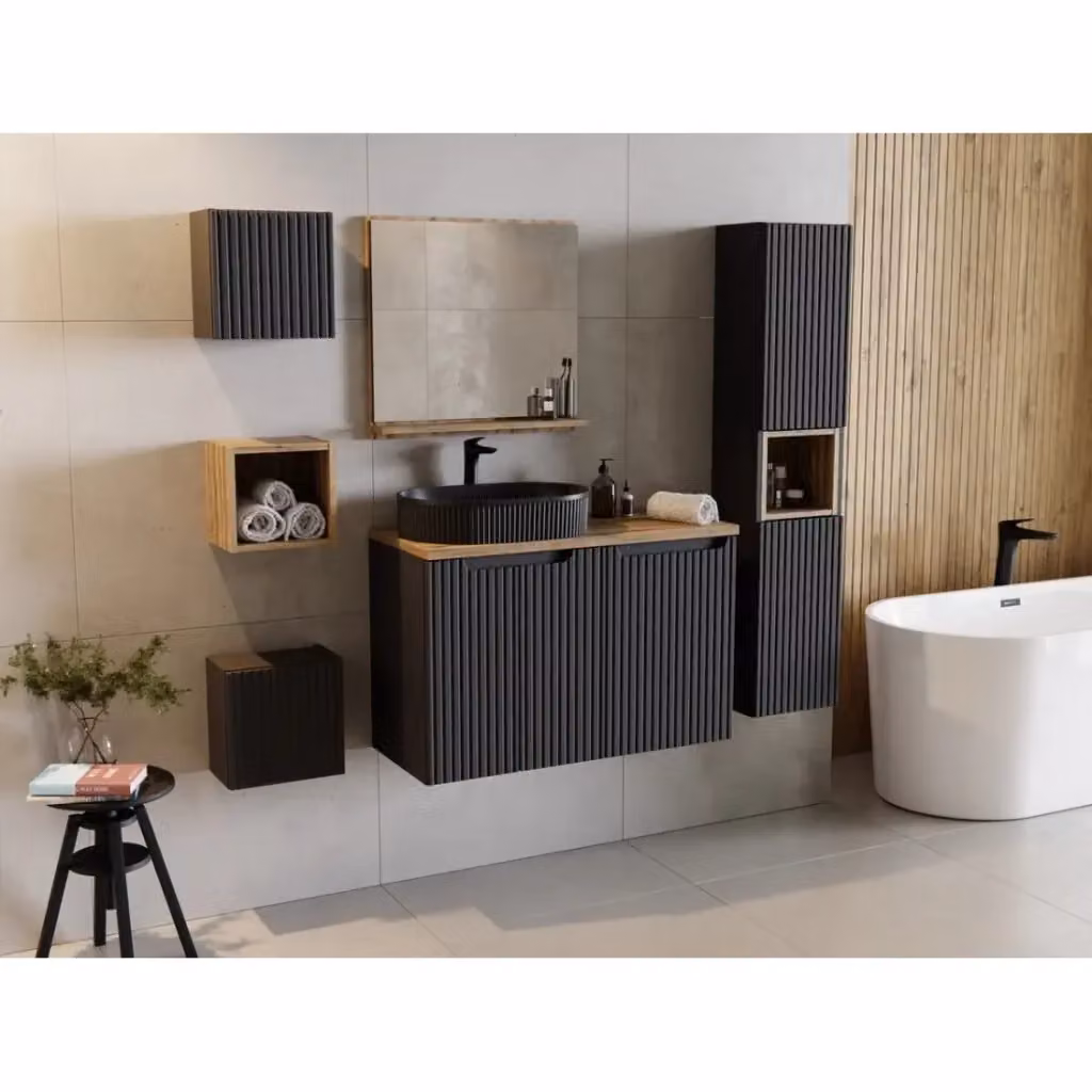 Mobile da bagno Meublorama nero opaco con ante a battente da appendere L: 40 cm, P: 39 cm, H: 57 cm – 2