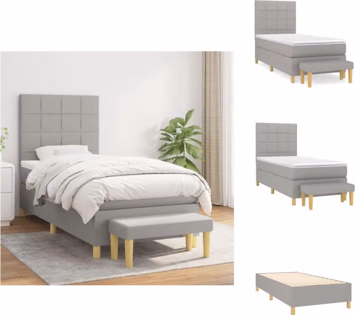 vidaXL Letto a molle con materasso grigio chiaro 100x200 cm in tessuto - Letti & strutture letto