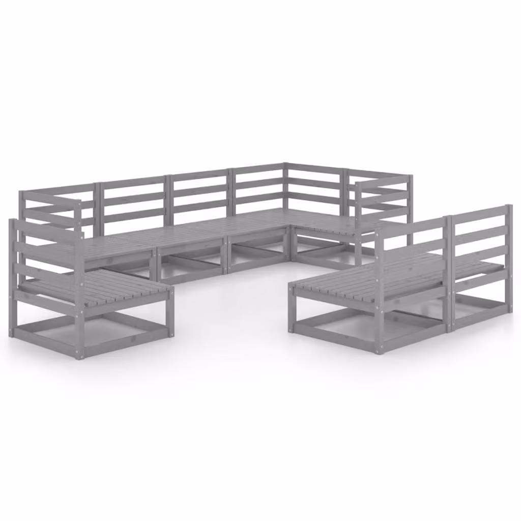 Set Divani da Giardino 8 pz Grigio in Legno Massello di Pino