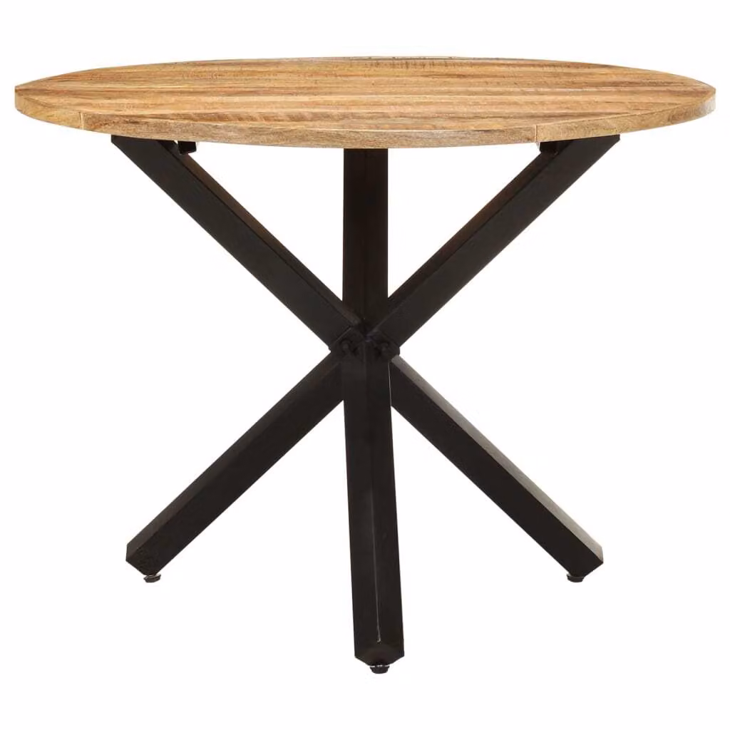 Tavolo da Pranzo Rotondo 100x100x75 cm Massello di Mango Grezzo