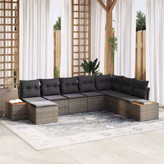 Set Divano da Giardino 9 pz 8-Numero di posti Grigio Polyrattan 3356814