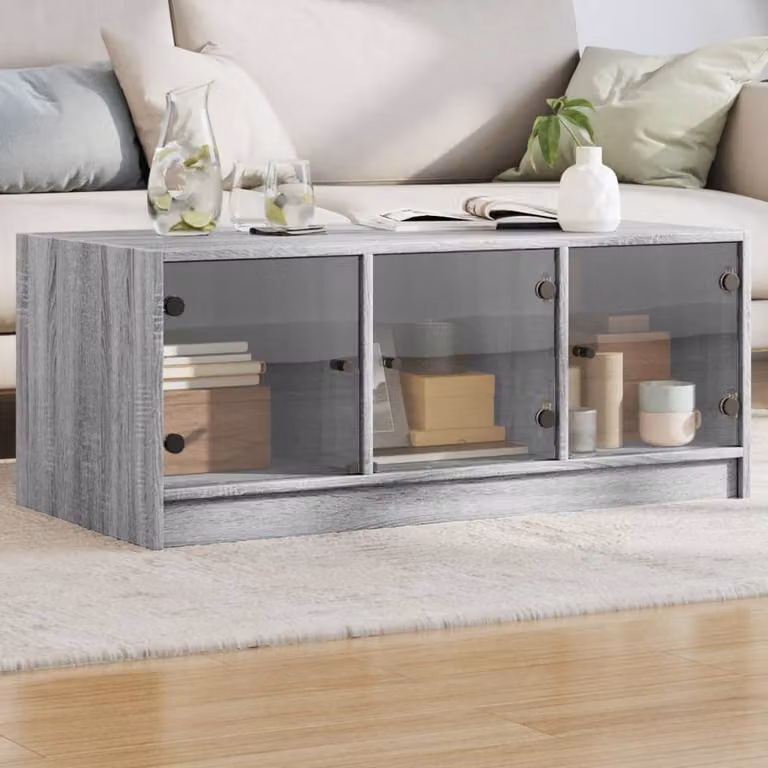 vidaXL Tavolino da Salotto Moderno con Ante in Vetro Grigio Sonoma L: 102 cm, P: 50 cm, H: 42 cm
