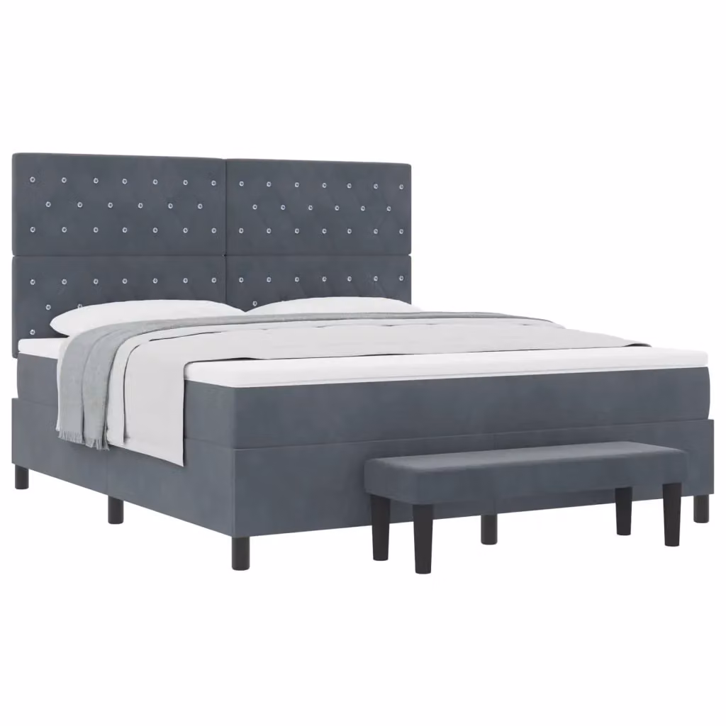 Letto a molle con materasso vidaXL in velluto grigio, L 180 x P 200 x H 128 cm – 2
