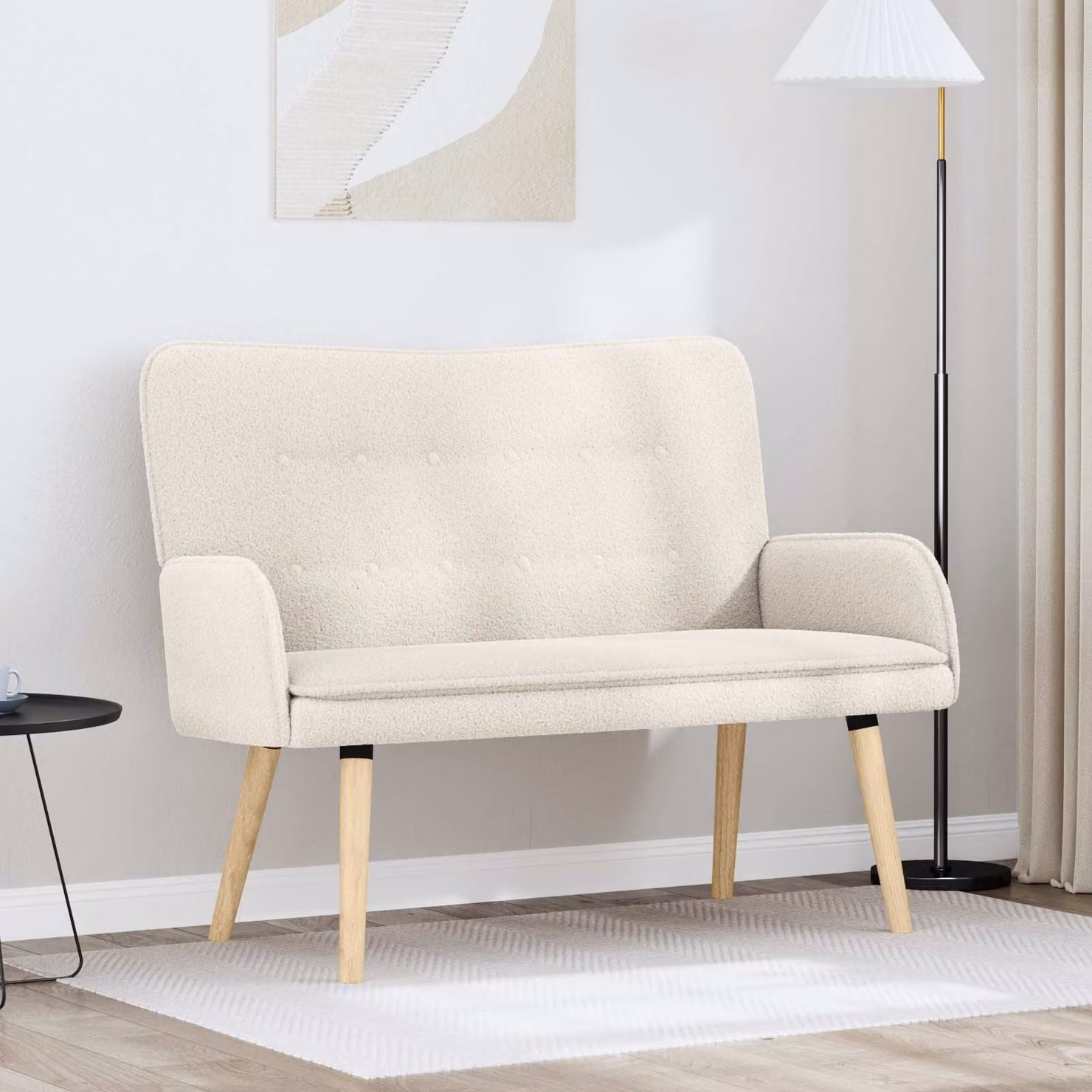 vidaXL Divano a 2 Posti Moderno in Tessuto Bouclé Beige, L: 115 cm, P: 61 cm, H: 87 cm