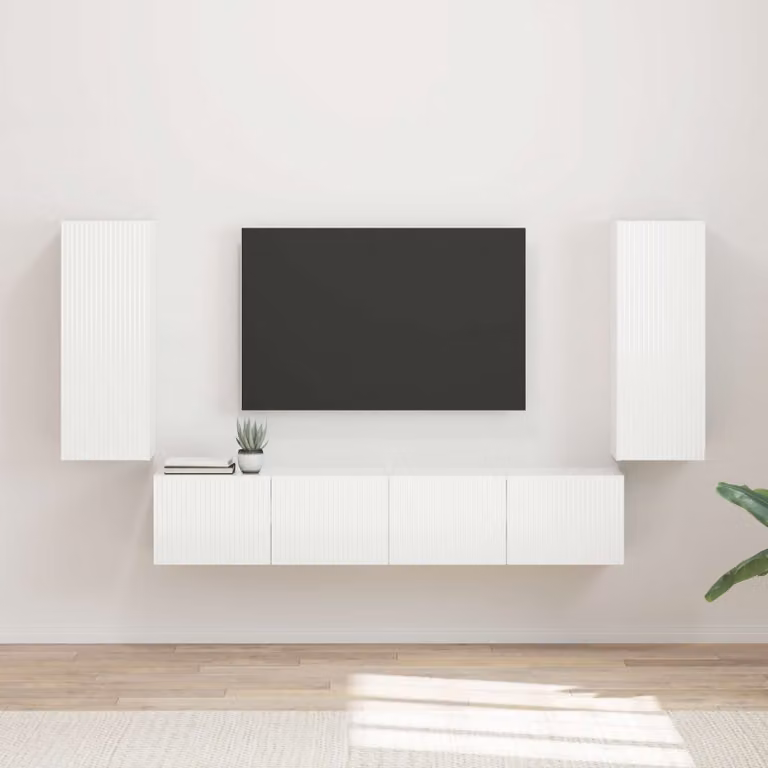 vidaXL Set di 4 Mobiletti da TV a Parete Moderni in MDF Bianco Lucido