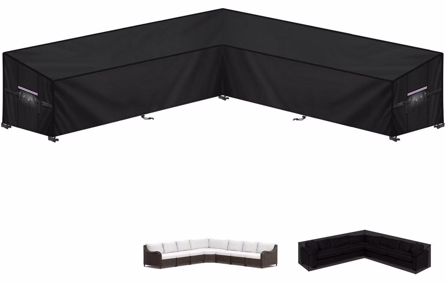 Copertura per divano da esterno, forma a L, impermeabile, tessuto Oxford 420D, dimensioni 330x330x100x90/65 cm