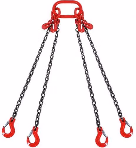 Imbracatura a catena di sollevamento a 4 gambe VEVOR con ganci e regolatori, colore rosso, 6 mm x 150 cm, capacità di carico 2993 kg, Grado 80