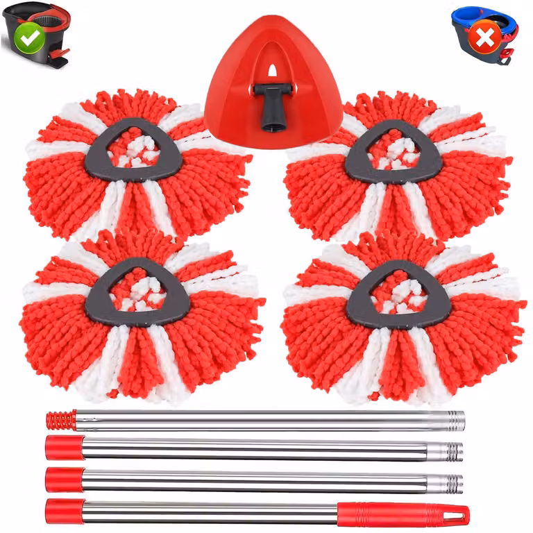 Set di mop, composto da 6 pezzi, compatibile con Vileda Turbo, con 4 testine in microfibra e un manico da 148 cm
