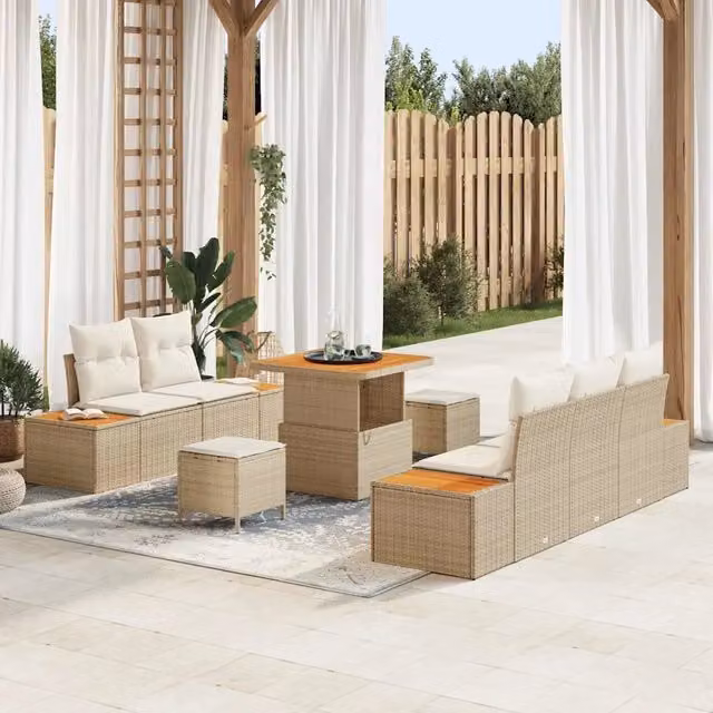Set Divano da Giardino 8 pz 7-Numero di posti Beige e Crema 3364806