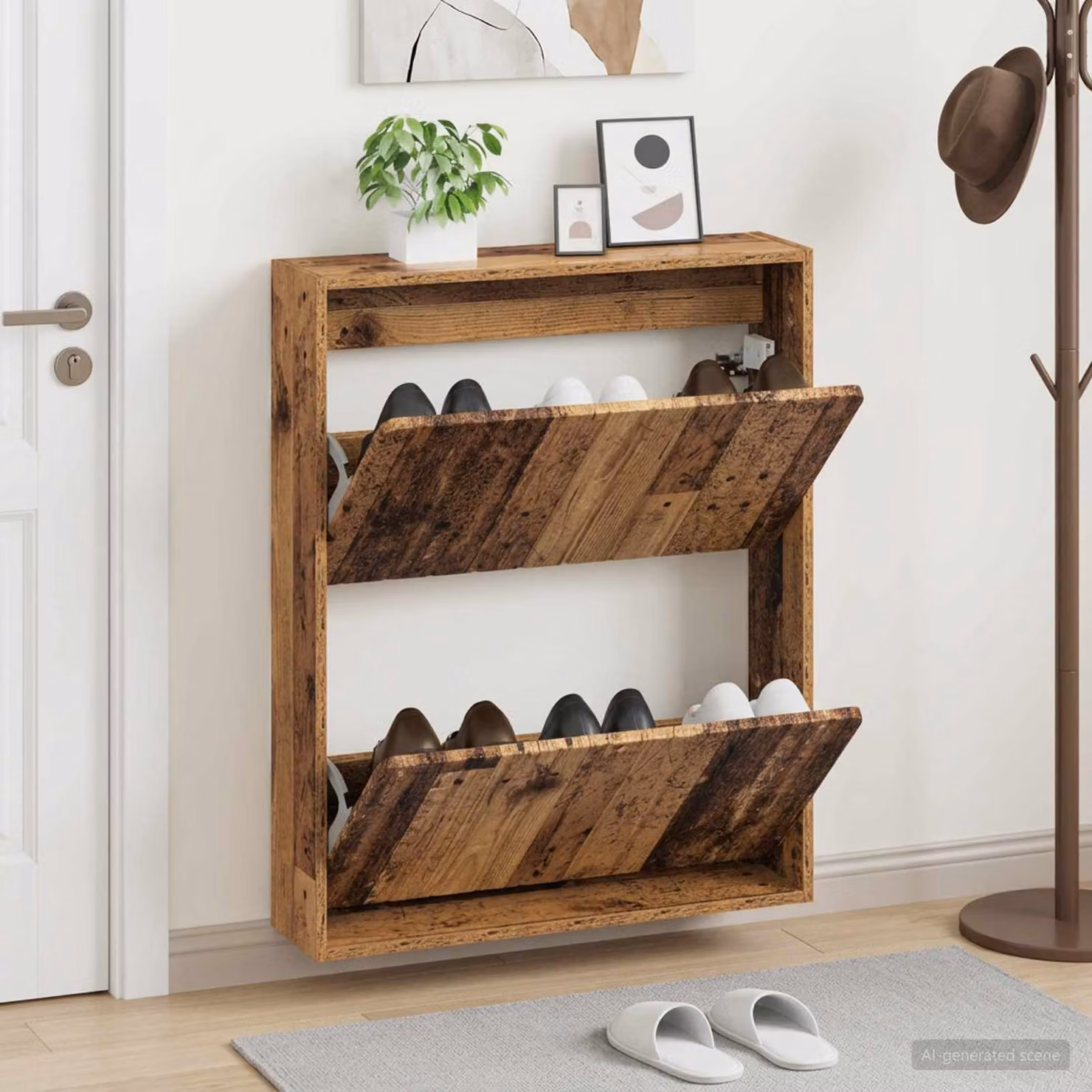 Mobiletto per scarpe da muro moderno vidaXL ZWOLLE marrone L 71 x P 17 x H 86 cm