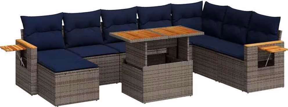 Divano Giardino 10 pz con Cuscini Grigio in Polyrattan Acacia