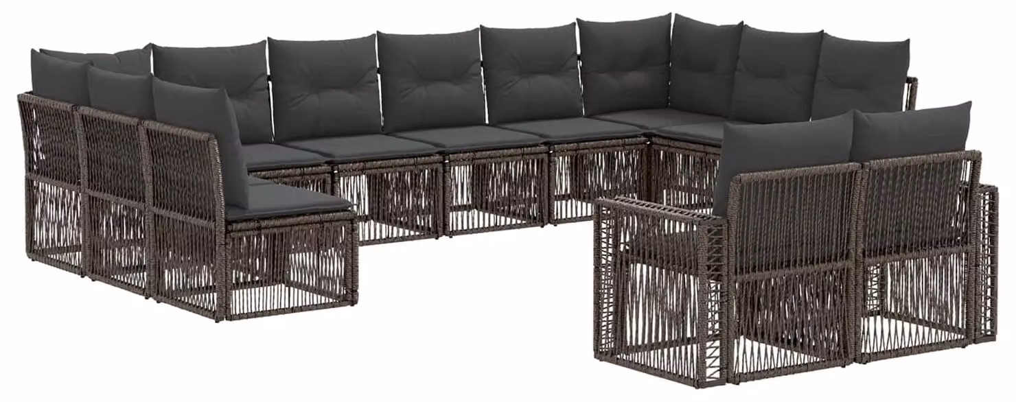 Set di divani da giardino, 12 pezzi, color grigio e grigio scuro, in rattan sintetico