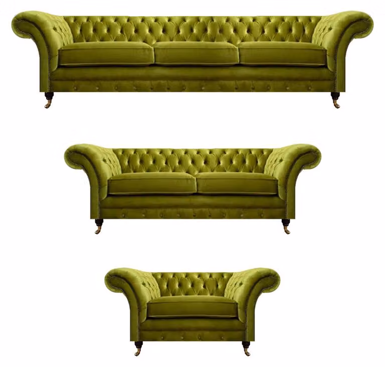 Olivengrüne Chesterfield Garnitur Wohnzimmer Sofagarnitur Luxus Set 3tlg
