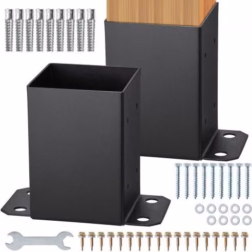 Set di 2 supporti VEVOR in acciaio al carbonio nero per pali in legno da 102 x 102 mm, kit base per ancoraggio interno da 91 x 91 mm per ringhiere e corrimano
