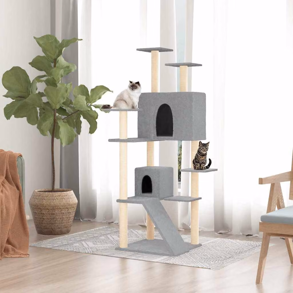 Albero per gatti vidaXL con tiragraffi in sisal e cucce, colore grigio chiaro, Altezza: 153 cm